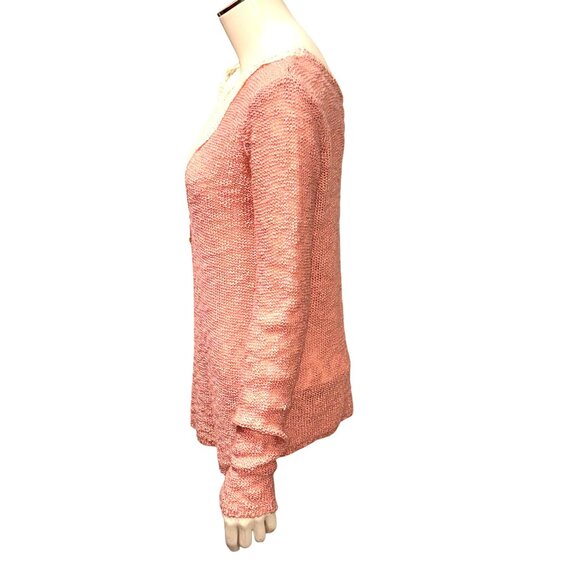 CCC Elegant Modern Vintage Pink Long Sleeve Knit Sweater Lace Detail V Neckline - Picture 2 of 4